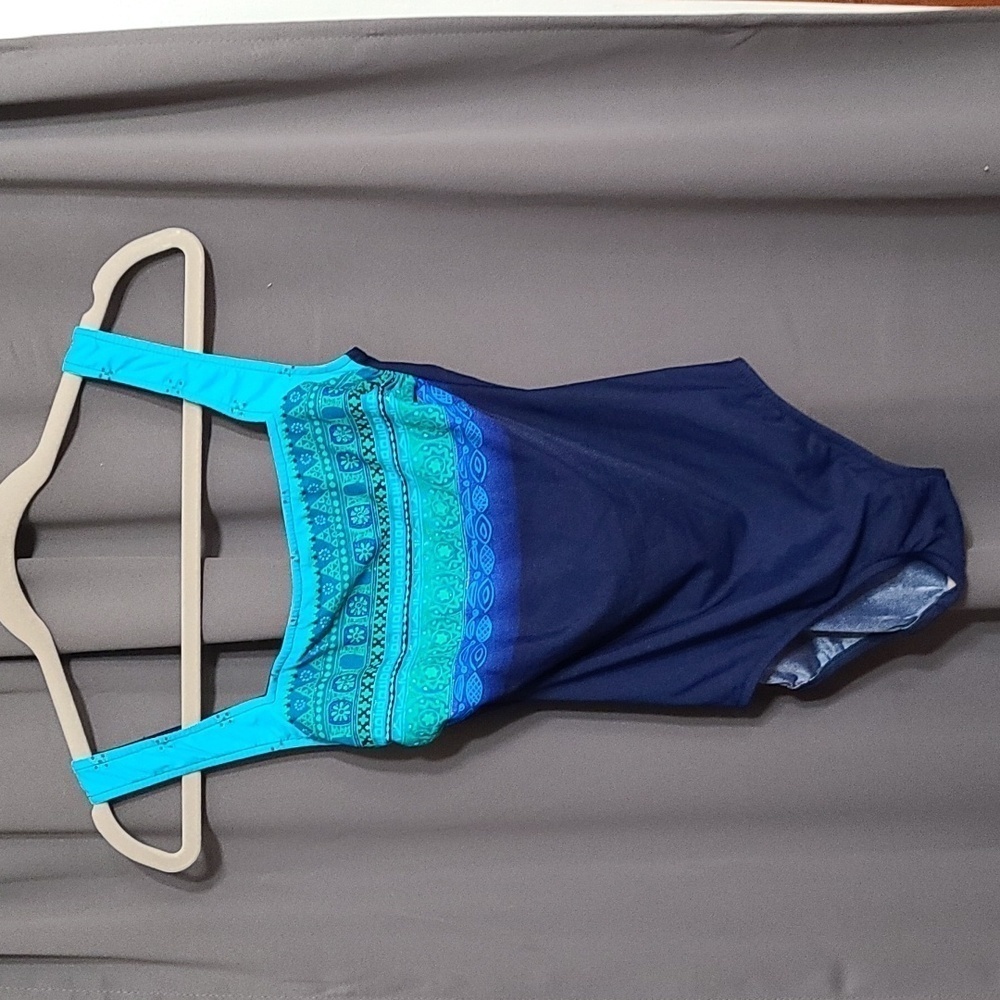 Gabar Swimwear Womens One Piece Navy Aqua‎ Sparkly Bra USA Size 8 EUC